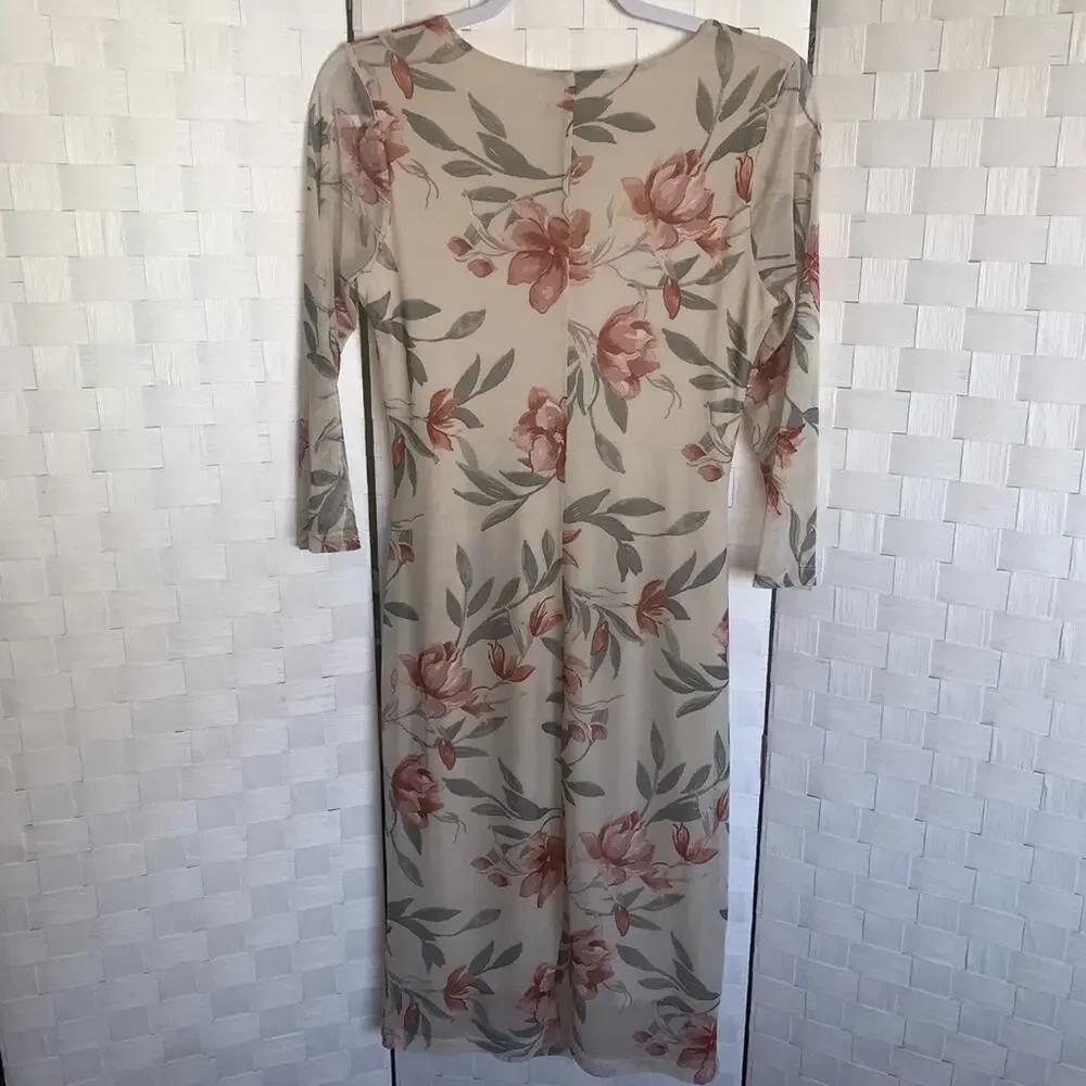 Kate And Lily Floral Midi Stretchy Mesh Overlay Sheath Dress Women’s Size 6 - Picture 4 of 9